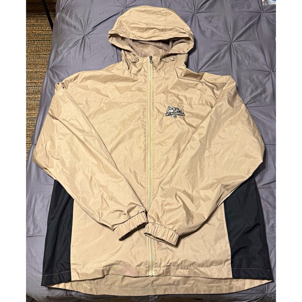 NWOT VTG 90s Mount Rushmore Souvenir Men's XL Beige Windbreaker Rain Jacket Hood